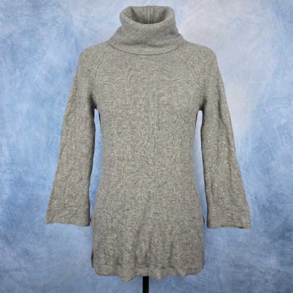 Calypso St. Barth 100% Cashmere Turtleneck Tunic Sweater Grey Bell Sleeve Medium